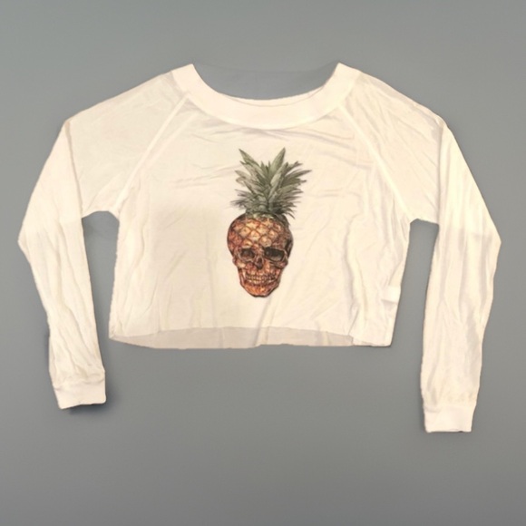 Hippe Beach Bum Vintage Pineapple Skull Cropped top - Picture 1 of 4